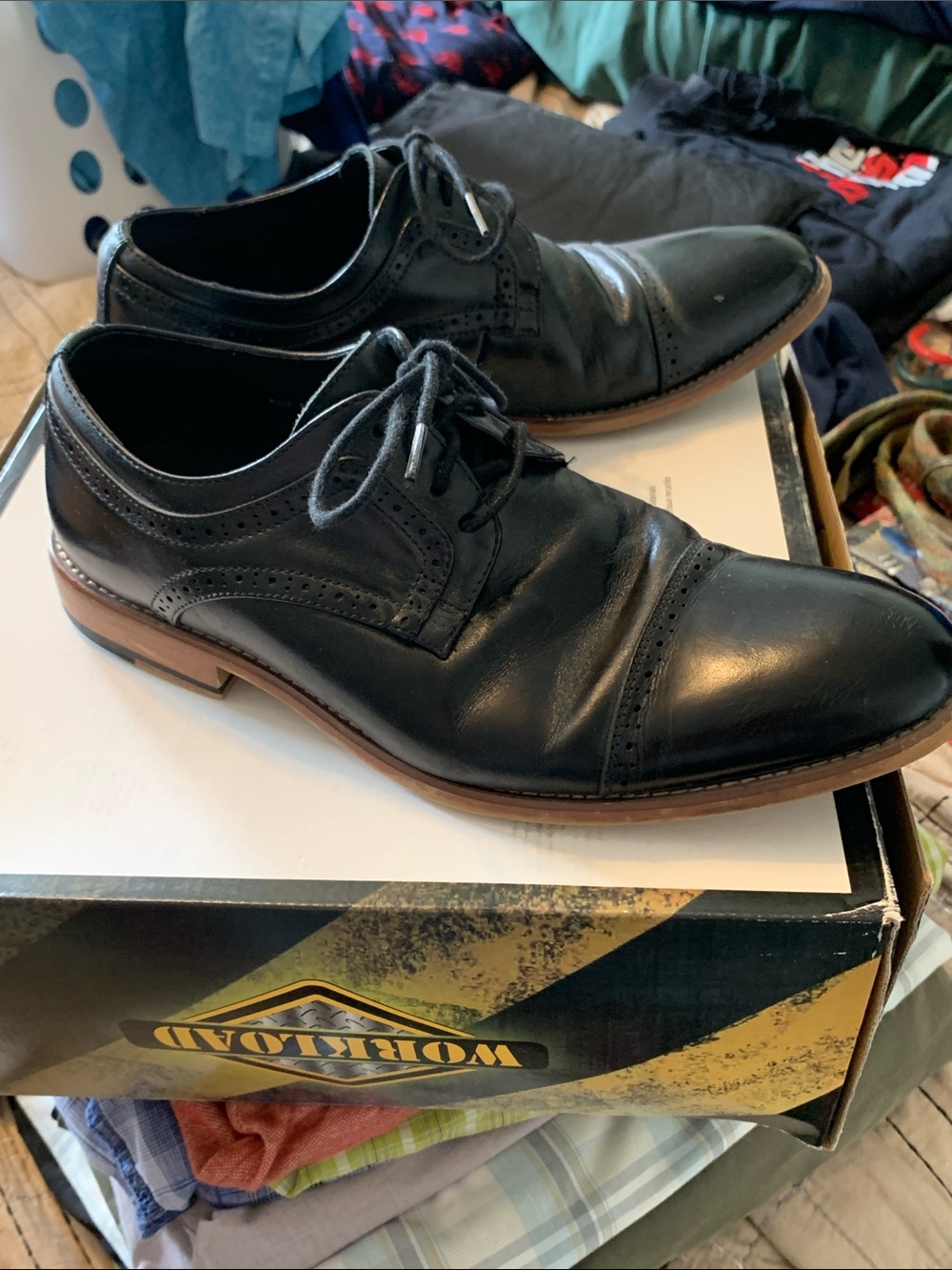 Men's Black Leather Cap-Toe Dress Shoes - Stacey Adams